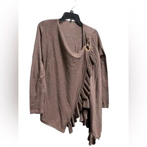 Brown Ruffle Poncho Sweater